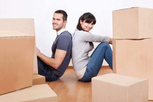 Newly moved-in flat with boxes after removals in Pondersend